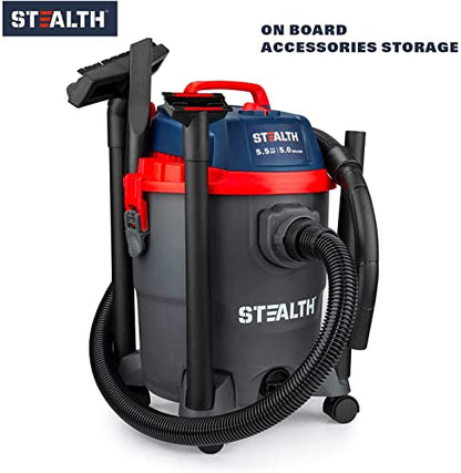 Stealth Wet/Dry Vacuum 5 Gallon, 5.5 Peak HP Shop Vacuum with Blower & Drain Port for Home Clean, Garage Clean, Car Detailing, Workshop, ECV05P2 Small Shop Vac