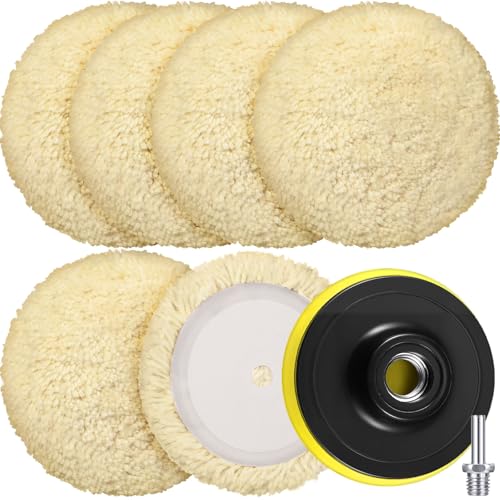 Tallew 6 Pcs 3 Inch Wool Buffing Polishing Pads Hook Loop Cutting Pads with Backing Plate for Car, Boat, Wood, Marble Surface Polishing & Scratch Removal (Original Color) - size: 3 Inch