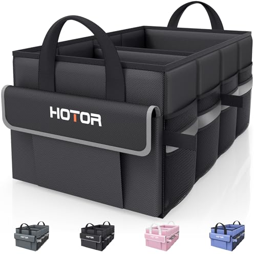 HOTOR Trunk Organizer - Collapsible Car Organizer for SUV, Sedan & Van | with 5 Pockets, Car Organization with Sturdy Base Panel for Car Accessories, Black, 2 Compartments, 23.6" x 14.2" x 10.6" - color: Black, size: Large