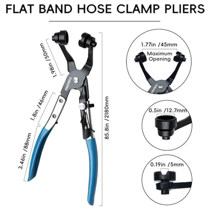 2 Pcs Hose Clamp Pliers Set，includes 45° Angle Flat Belt Hose Clamp Plier and Wide & Flat band Hose Clamp Plier for Removal and Installation of Spring Hose Clamps,for Automotive Fuel Oil Water Hose
