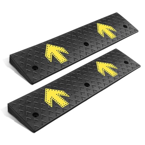 DNA Motoring 2pcs 3.1" Rise Rubber Arrow Curb Ramp Heavy Duty Loading Driveway Ramp Threshold Ramp 37.4" W x 9.1" D x 3.1" H for Loading Dock, Warehouse, Motorcycles, Cars, TOOLS-00649 - style: 3.1 in 2pcs w/Arrow