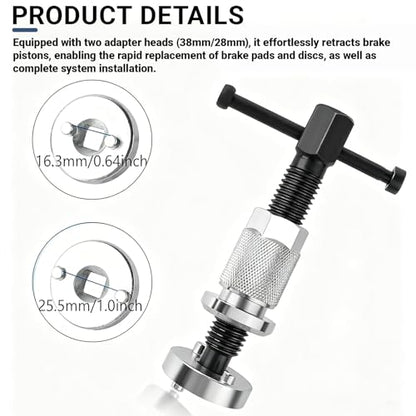 Brake Caliper Piston Tool, Disc Brake Wind Back Tool with 2 Adapters (38mm & 28mm), CR-V Steel Rear Brake Pad Replacement Tool Precision Thread Brake Piston Wind Back for Cars SUVs Trucks