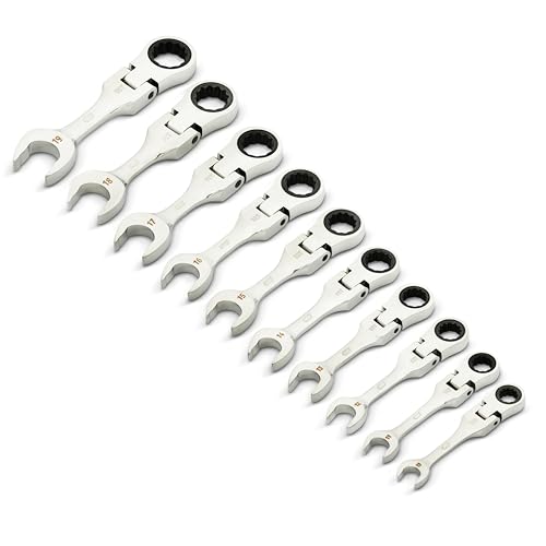 GEARWRENCH 10 Piece 90-Tooth 12 Point Stubby Flex Combination Ratcheting Wrench Set, Metric | 10mm - 19mm | 86870 - style: 10 Piece