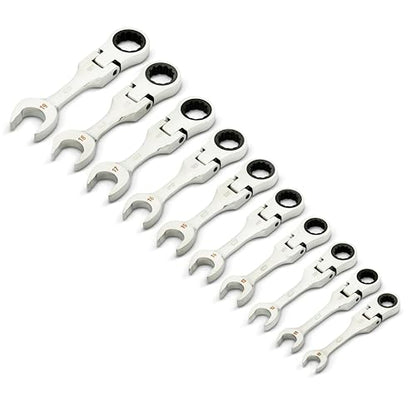 GEARWRENCH 10 Piece 90-Tooth 12 Point Stubby Flex Combination Ratcheting Wrench Set, Metric | 10mm - 19mm | 86870 - style: 10 Piece