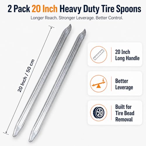 COZILO 2 Pack 20 Inch Tire Spoons, Heavy Duty Tire Irons for Tire Changing, Flat & Curved Tire Lever Bar with Valve Core Kit, Gloves & Bag for Cars, Motorcycles, Dirt Bikes, Lawn Mowers