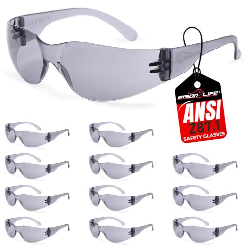 BISON LIFE Clear Safety Glasses – ANSI Z87.1 Certified Scratch & Impact Resistant Eye Protection Goggles for Men & Women - color: Gray/Gray