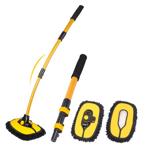 MIKKUPPA 40" Car Wash Brush with Long Handle Aluminum, Removable Brush Head | 15°Curved Wash Mop with Telescopic Handle, Scratch-Free Chenille Microfiber Brush Head, for Car SUV RV Truck Caravan Boat