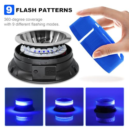 AnTom Magnetic Wireless Strobe Light Blue Warning Beacon Light for Trucks | Rechargeable Waterproof Emergency Safety Rooftop 9 Modes Rotating Flashing Lights for Volunteer Firefighter POV, Highway Hero - color: Blue