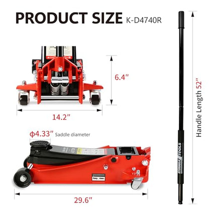 4 Ton Low Profile Floor Jack Hydraulic Jack Heavy Duty Steel Floor Jack with Dual Piston Quick Lift Pump 4 Ton (8000 lb) Capacity Lift Range 4.0"-21.0" Red - color: Red 4.0T Dual Pump 4.0"-21.0"