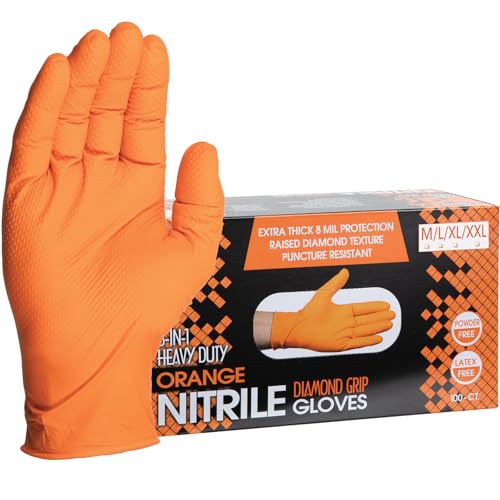 ForPro Heavy Duty Disposable Nitrile Gloves, Orange - size: Large (Pack of 100), style: Large (Pack of 100)
