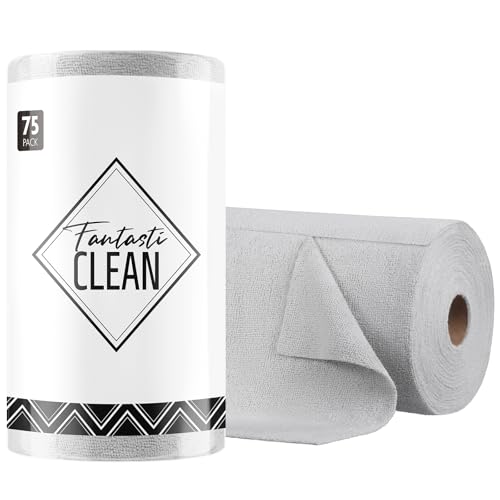 Fantasticlean Microfiber Cleaning Cloth Roll- 75 Sheets, 12" x 12" (Grey) | Super Absorbent, Lint-free, Tear-away Microfiber Towel Roll, for All-Purpose Cleaning, Reusable Alternative to Paper Towels - color: Grey, size: 75 pack