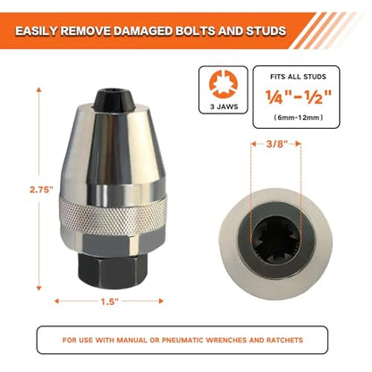 Damaged Bolt and Stud Extractor Tool, Grips and Removes 1/4-Inch to 1/2-Inch Studs, Broken Bolt and Stud Remover for Broken, Damaged, Rounded Off, Painted, and Rusted Tight Bolts