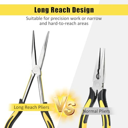 Long Needle Nose Pliers-11’’, for Home,Fishing, Jewelry,Crafts, 1pcs | for Tight Spaces,Paper Clamp Precision, High Carbon Steel, Non-slip Handle,Effort-Saving Design - style: One-11in