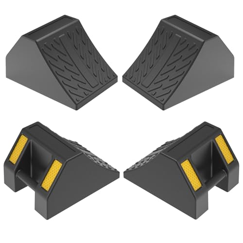 BESEA 4 Pack Heavy Duty Rubber Wheel Chocks, 10" x 7.2" x 6" RV Wheel Chocks & Trailer Wheel Chocks with Non-Slip Base, High Visibility Reflective Wheel Chock for Truck, Camper, Car, Motorcycle