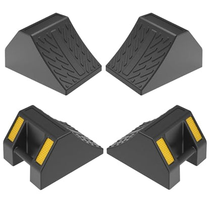 BESEA 4 Pack Heavy Duty Rubber Wheel Chocks, 10" x 7.2" x 6" RV Wheel Chocks & Trailer Wheel Chocks with Non-Slip Base, High Visibility Reflective Wheel Chock for Truck, Camper, Car, Motorcycle