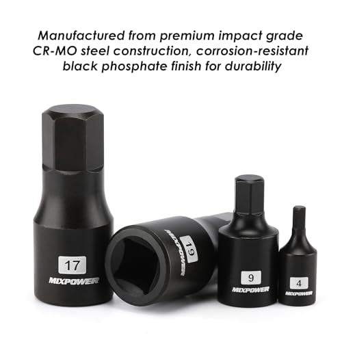 MIXPOWER 14-Piece Dr. Bit Socket Set, 2.5mm to 19mm, 1/4", 3/8" and 1/2" Drive, Cr-Mo Impact Grade, Metric, Hex Bit Socket - size: Metric
