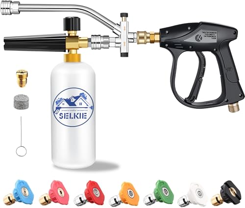 Selkie Foam Cannon with Pressure Washer Gun and Dual Connector, 3-in-1 Car Foam Cannon Kits with 1/4 Inch Quick Connector, 7 Pressure Washer Nozzle Tips, Dual-Connector Accessory