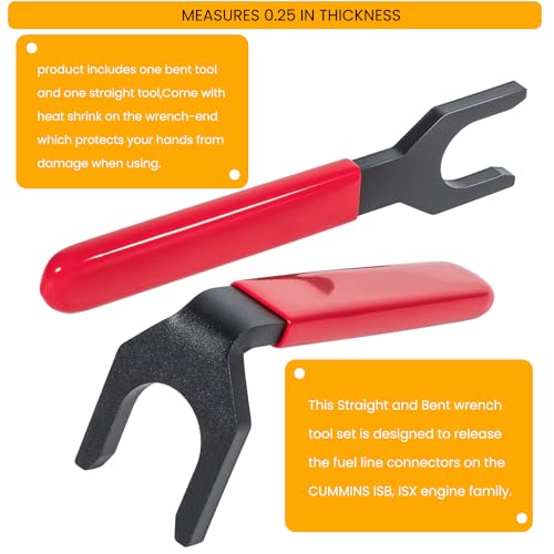Danti 13260 Fuel Line Disconnect Tool Set for Cummins ISB and ISX Engines, Straight and Bent Wrench