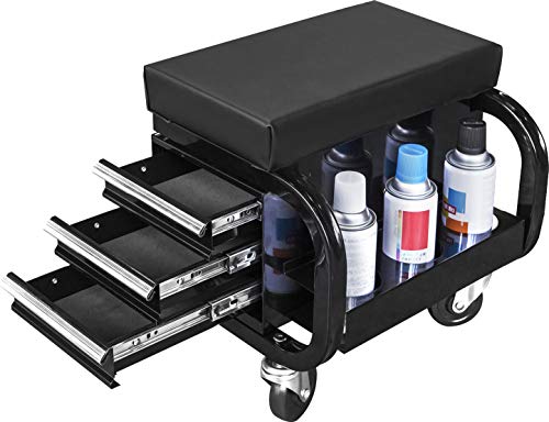 Torin APD2016AB Rolling Tool Chest/Tool Box with 3 Drawers and Wheels, Padded Mechanic Stool Creeper Seat, Black - style: Rolling Tool Chest