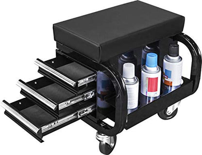 Torin APD2016AB Rolling Tool Chest/Tool Box with 3 Drawers and Wheels, Padded Mechanic Stool Creeper Seat, Black - style: Rolling Tool Chest