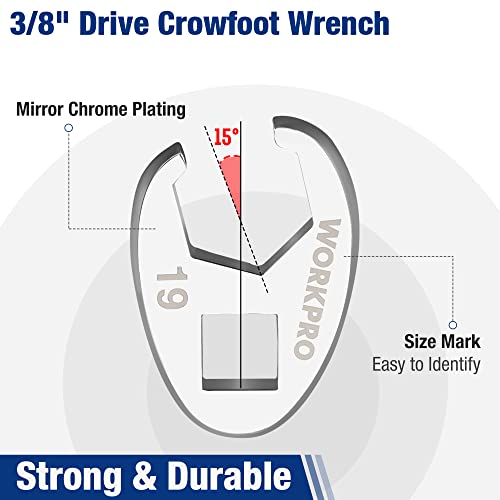 WORKPRO 3/8" Drive Flare Nut Wrench Set, 10-piece Crowfoot Flare Nut Tool Kit, Metric 10-19mm, Steel Wrench With Storage Rail for Nut Removal - size: Flare Nut Metric