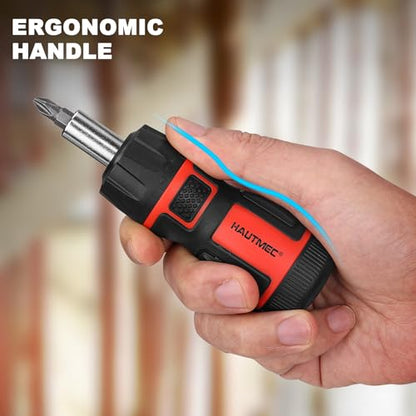 HAUTMEC 7-in-1 Stubby Ratcheting Screwdriver Set, Ratchet Short Screwdriver Set with Multi Bit Screw Driver Tool All in One, Chrome Vanadium Steel Shaft 3PCS Phillips and 3PCS Slotted - color: 7-in-1 Ratcheting