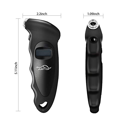 JUSTTOP Digital Tire Pressure Gauge, 150PSI 4 Setting for Cars, Trucks and Bicycles, Backlit LCD and Anti-Skid Grip for Easy and Accurate Reading(Black)