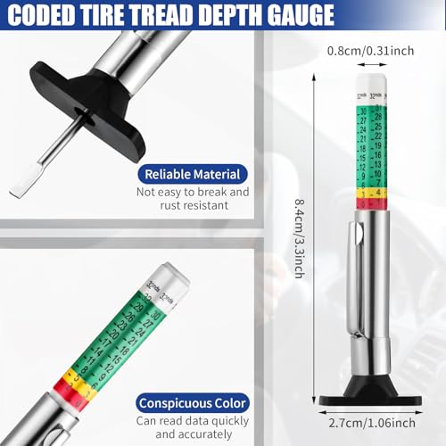 Frienda 3 Pieces Tire Tread Depth Gauge Tool Digital Tread Depth Gauge Brake Lining Thickness Ruler Coded Tire Automotive Brake Pad Measure Ruler for Motorcycle, Car, Truck and Bus (Green) - color: Green