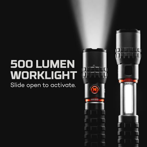 NEBO SLYDE King 2K Flashlight | Powerful 2000 Lumen LED Flashlight & 500 Lumen COB Work Light, USB-C Rechargeable, IPX7 Waterproof, Magnetic Base, Zoomable, Versatile Tactical Handheld Light - Orange - color: 2000 Lumens - Orange