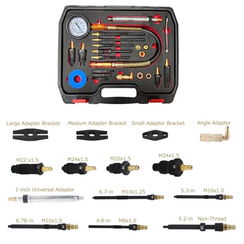 Professional 46-Piece Diesel & Petrol Engine Compression and Leak Down Tester Kit | Dual Gauge Diagnostic Tool for HDI, TDCi, Pumpe Duse Engines | Automotive Cylinder Leak Maintenance Test