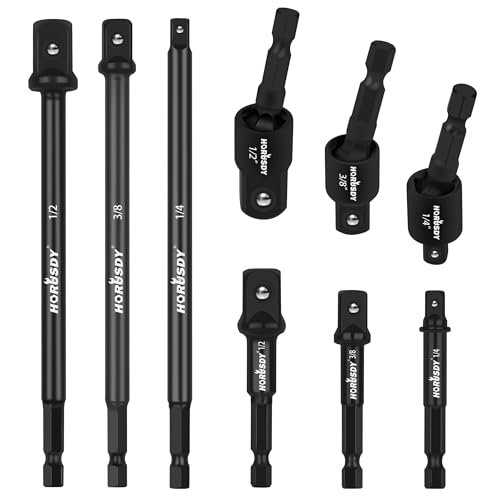 HORUSDY Impact Drill Socket Adapter Set and Universal Joints Socket Set 9-Piece 1/4" 3/8" and 1/2" Driver Socket Adapter, Power Drill - style: 9-PCS + Universal Joints