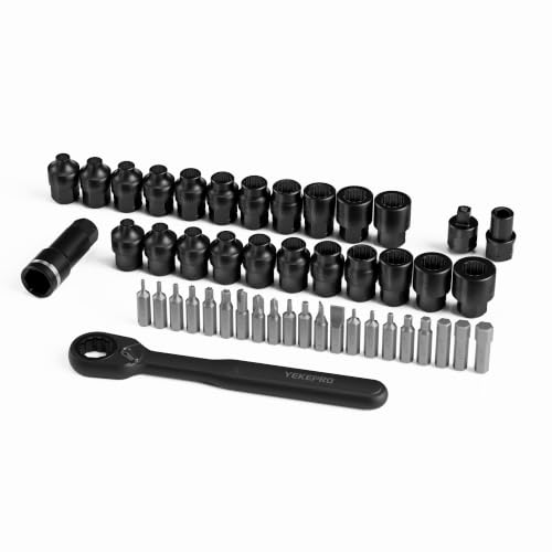 48PCS 1/4" SAE & Metric Pass-Through Socket Set | with Reversible Ratchet, Non-Slip Extractor Sockets for Damaged & Stubborn Fasteners - size: 48PCS 1/4" SAE & Metric