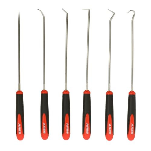 ARES 10035 Extra Long Precision Hook and Pick Set, 6-Piece | Includes angled, straight, and full hooks and picks; hardened steel shafts - size: 6-Piece Extra Long Hook/Pick Set