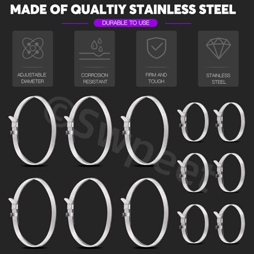 Swpeet 10Set Stainless Steel CV Boot Clamps Kit, 10Pcs Small & 10Pcs Large Crimp Bands, 1.8" - 3.5", 1.8" - 9" No Hole Type CV Boot Clamps Adjustable Drive Shaft Boot Clamp for Most Cars - style: CV Boot Band Clamps