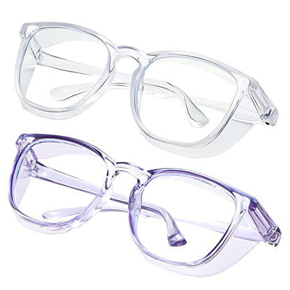 Safety glasses Goggles Nurses Protective Eyewear - Anti Fog Square Frame Stylish Clear Glasses for Women Men - color: B17-clear Blue Purple