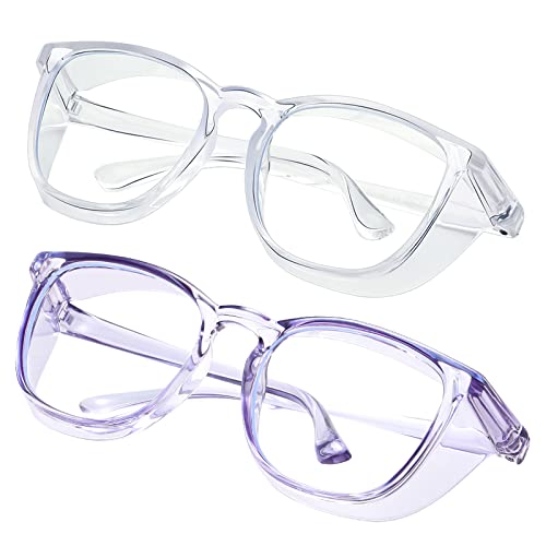 Safety glasses Goggles Nurses Protective Eyewear - Anti Fog Square Frame Stylish Clear Glasses for Women Men - color: B17-clear Blue Purple