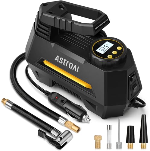 AstroAI AIRUN H Tire Inflator Portable Air Compressor,9.8Ft Cord-12VDC-Powered Auto Shut-Off,Fast Inflation Electric Air Pump for Car Tires-Car Accessories with Digital Pressure Gauge,LED Light,Yellow - color: Yellow, size: Large