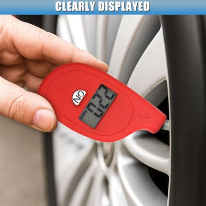 Digital Tire Pressure Gauge, 5-150PSI 4 Unit Settings Car Tire Pressure Monitor with Keychain & LCD Display, High Accuracy Auto Digital Tires Gauge for Car, Truck, Motorcycle (Red) - color: Red