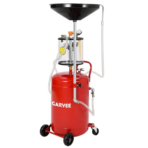 Garvee 20 Gallon Waste Oil Drain Tank, Air Operated Portable Oil Drainer with Adjustable Funnel, Fluid Fuel Transfer Drainage with Wheels, Oil Change Container for Automotive Workshops - size: 20 Gallon - Measuring Cup - Red