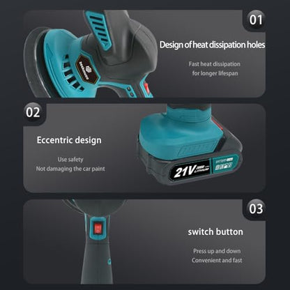 Cordless Car Buffer Polisher, 6 Inch Dual Action Polisher Kit With 2Pcs 21V 4.0Ah Rechargeable Battery, 6 Variable Speed 5500RPM Car Buffer Polisher For Car Detailing, Polishing, Waxin
