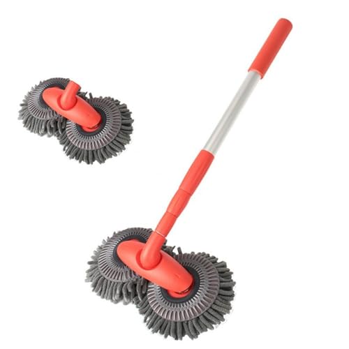 Retractable Double Head Car Wash Brush 360° Rotating Long Handle Car Cleaning Kit Brush Chenille Microfiber Car Wash Mop Not Hurt Paint Scratch Free((Single Set + 1 Spare Brush Head) - color: Single Set + 1 Spare Brush Head