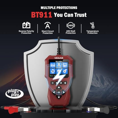 Car Battery Tester 6V 12V 24V with Lithium Battery Testing, BT911 5-3000CCA Automotive 12V&24V Dual Circuit Testing, Load/Alternator Tester, Charging Cranking System Tester for All Car Motorcycle Boat - color: Light Red