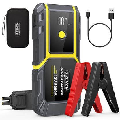 S ZEVZO H021 Car Jump Starter, Peak 5000A Jump Starter Battery Pack for Up to 10.0L Gas and 8.0L Diesel Engines, 12V Portable Jump Box with LCD Display, 3 Modes Flashlight and Protective Carrying Case
