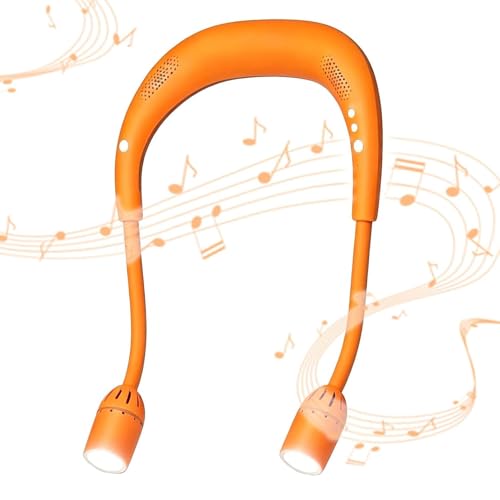 LED Neck Light with Bluetooth Speaker,Bendable Book Light 2600mAh | Reading Light,5.7oz adjustable angle,5 modes 80H+,500 lumens rechargeable,for camping hiking Knitting reading repairing - color: Orange