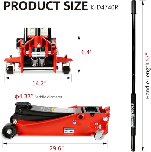 4 Ton Low Profile Floor Jack, Heavy Duty Steel Racing Floor Jacks with Dual Pistons Quick Lift Pump, Lifting Range 4"-21", Professional Hydraulic Car Jack 4 Ton/8000 LBS Capacity, Red - color: Red - 4 Ton(Dual Pump), Lift 4"-21"