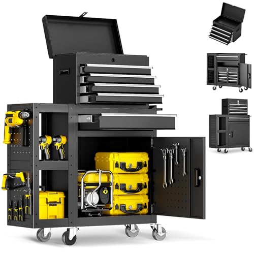 8 Drawer Tool Chest with Wheels, Exclusive 3-in-1 Tool Box Combo with Removable 4-Tire Utility Cart, Locking Mechanic Tool Cart with Liner for Warehouse, Workshop, 35”W x 13”D x 43”H, Black - color: Matte Black, size: 8-Drawers