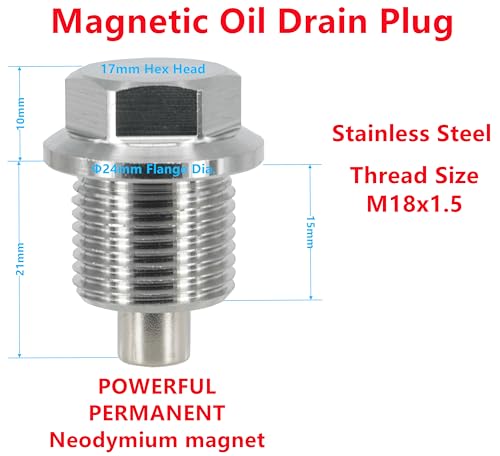 1PC M18x1.5 Stainless Steel Magnetic Engine Transmission Oil Drain Plug Fit Acura Honda Toyota BMW Volvo Porsch Can-Am Rolls-Royce Select Model, Replace 90021900930 90341-18023 DP007 - size: M18x1.5