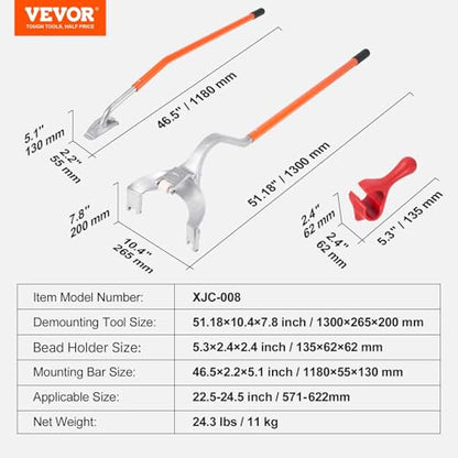 VEVOR Tire Mount Demount Tool 22.5" to 24.5" Tire Changer Steel Bead Breaker Extra Bead Holder Tubeless Truck Manual Tire Changing Tools for Car Repairing(Red) - color: Orange