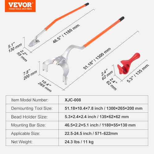 VEVOR Tire Mount Demount Tool 22.5" to 24.5" Tire Changer Steel Bead Breaker Extra Bead Holder Tubeless Truck Manual Tire Changing Tools for Car Repairing(Red) - color: Orange