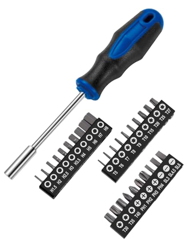 ROTATION 31-Piece 1/4 Inch Magnetic Bit Driver Set, Nut Driver with Phillips, Flat/Slotted, Hex and Torx Bits, Screwdriver Handle for Holding 1/4 Bits, CR-V Steel - style: 31pc